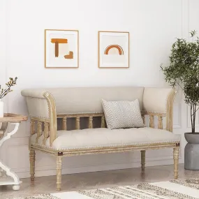 Wooden Twist Flared Arm Loveseat Bench for Living Room Comfort for Backrest (2 Seater, Beige)