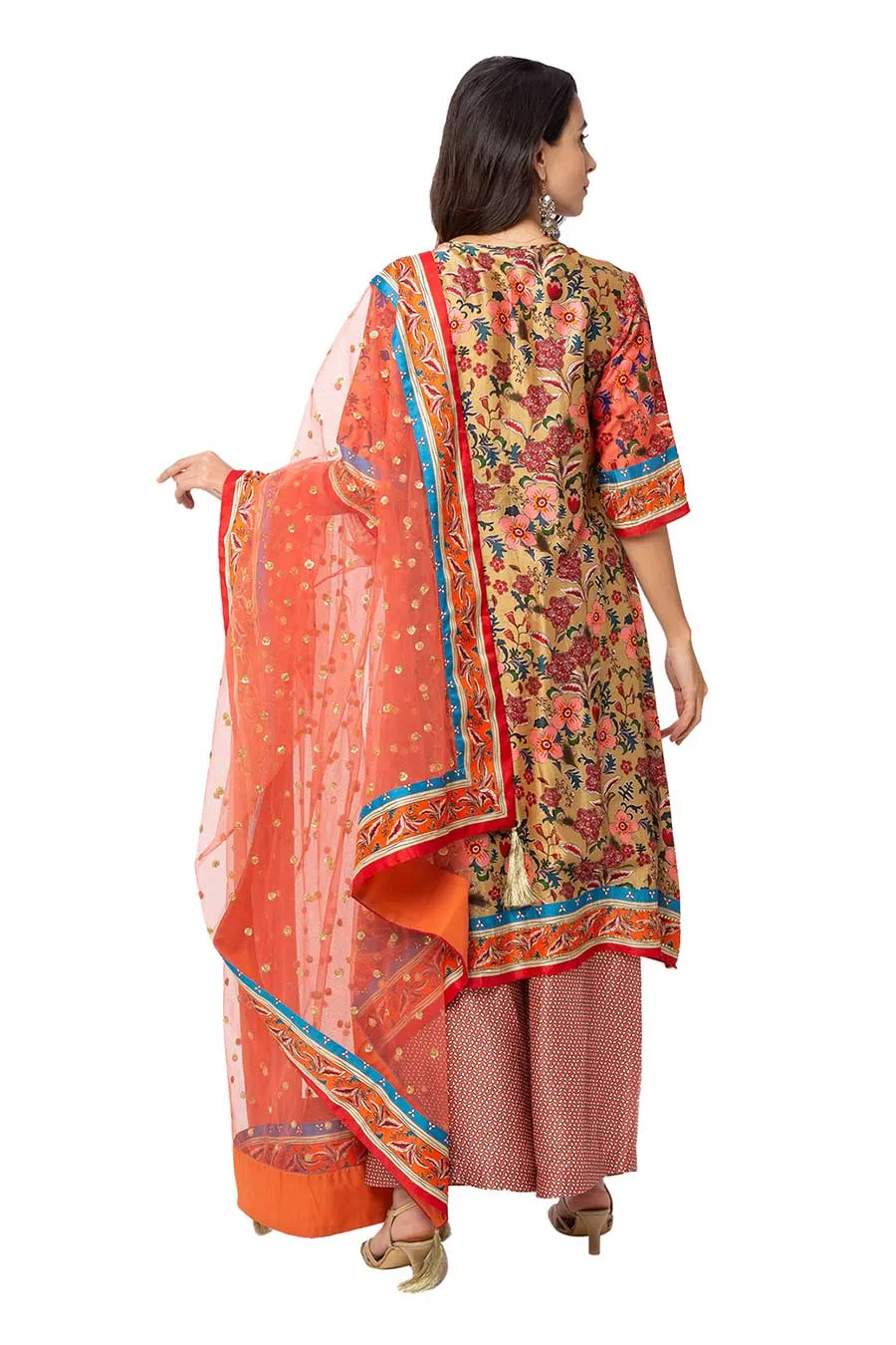 Yellow & Red Kurta Set With Dupatta