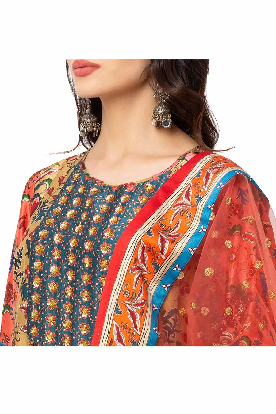 Yellow & Red Kurta Set With Dupatta